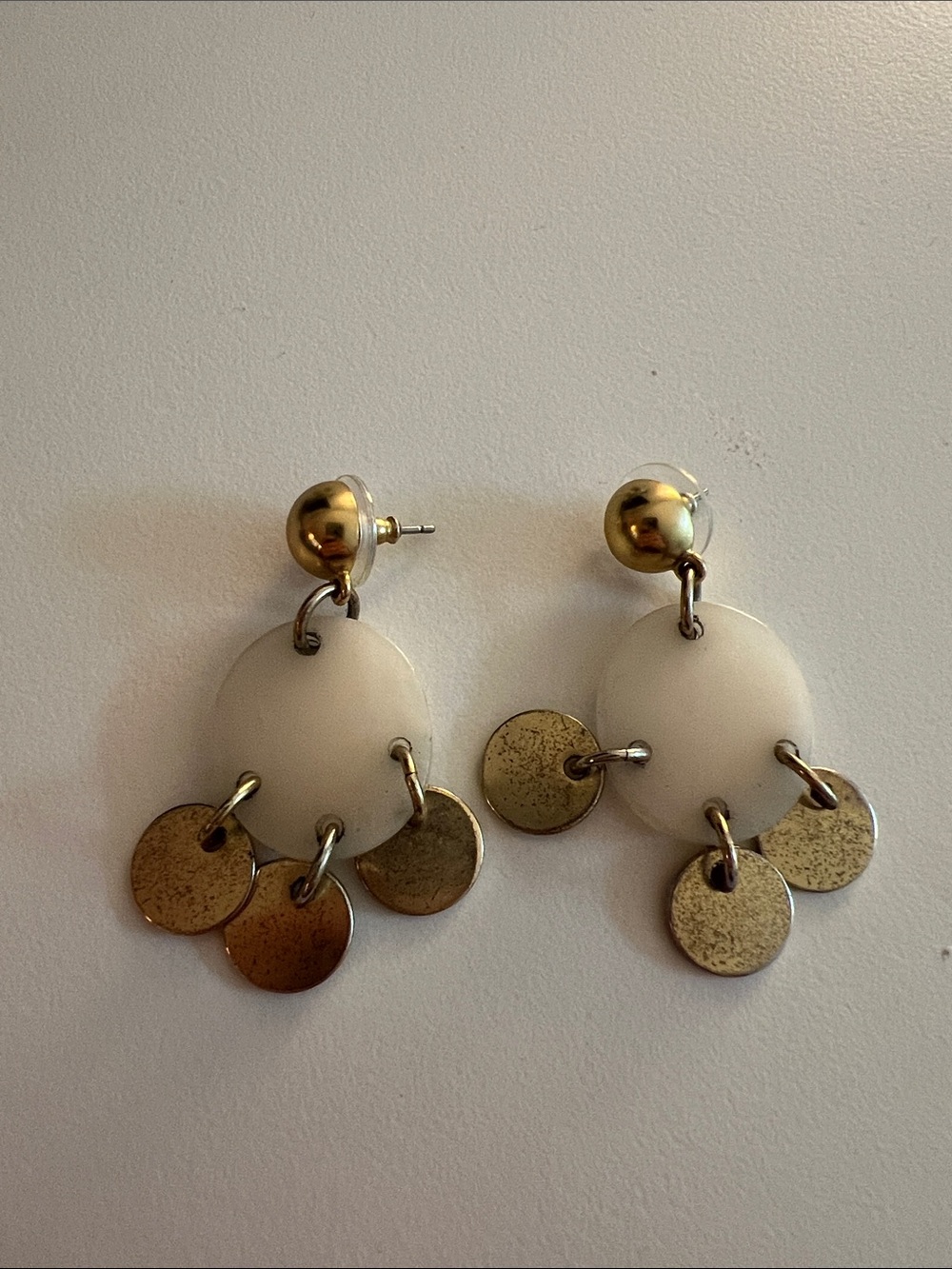 J Crew Gold and Light Pink Disc Drop Earrings - Women Jewelry